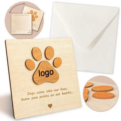 Wooden Pet Loss Sympathy Card with Paw Print Design